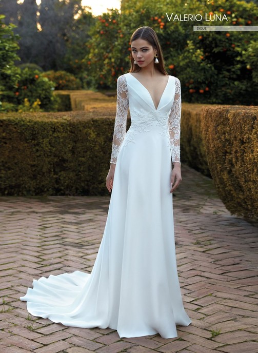 A line shop cut wedding dress